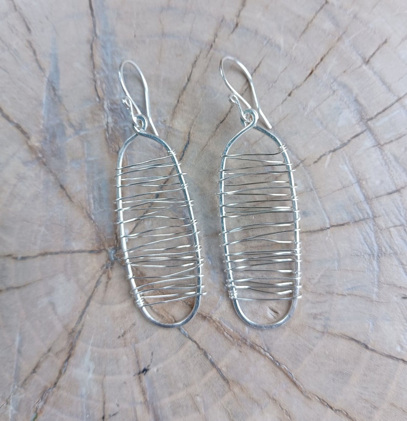 Earrings... Rapids sterling silver wire wrapped and hammered earrings. image 3