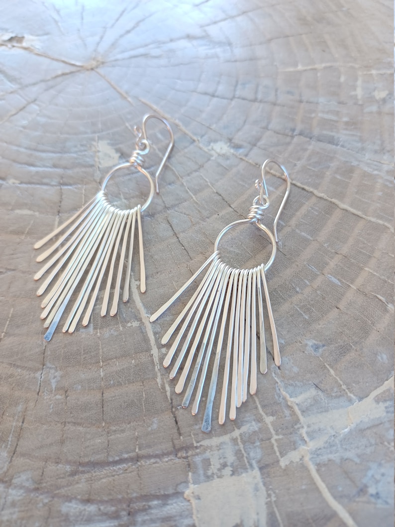 Earrings... Silver Paths hammered silver chandelier earrings. image 5