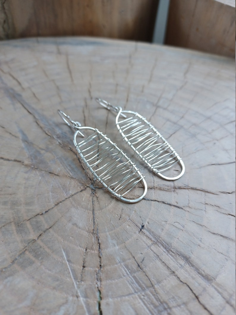 Earrings... Rapids sterling silver wire wrapped and hammered earrings. image 6