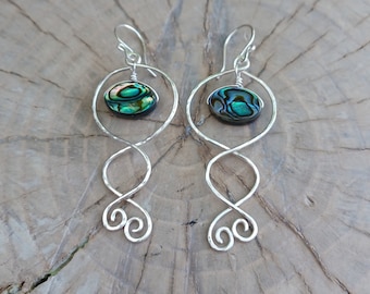 Earrings... "Night's Tide" handmade and hammered sterling silver earrings with abalone shells.