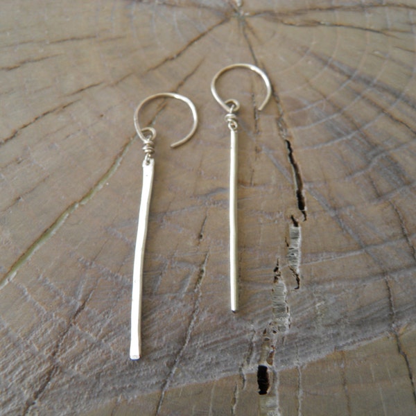 Earrings... "Simple Lines" handmade and hammered sterling silver or brass wire earrings.