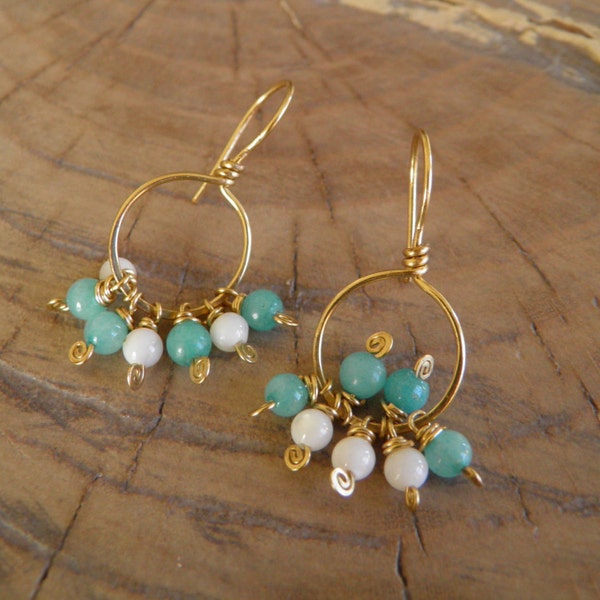 Earrings..."Sand and Sea" wire wrapped and hammered brass earrings