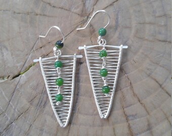 Earrings "Great Escapes" sterling silver wire wrapped and hammered with Jasper beads earrings.