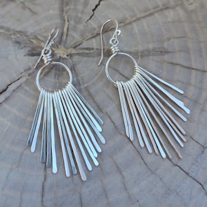 Earrings... Silver Paths hammered silver chandelier earrings. image 1