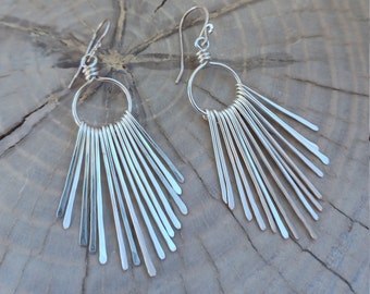 Earrings... "Silver Paths" hammered silver chandelier earrings.
