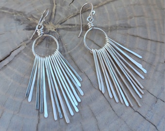 Earrings... &quot;Silver Paths&quot; hammered silver chandelier earrings.