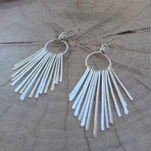 Earrings... Silver Paths hammered silver chandelier earrings. image 3