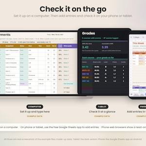 College Student Planner, Assignment Tracker, GPA Calculator, Class Schedule, Dark Mode (Google Sheets & Excel)