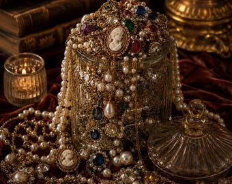 Vintage Style Jewelry Mystery Box | Victorian Treasure Jar | Pearl & Cameo Blind Box | Dark Academia Aesthetic Surprise Gift