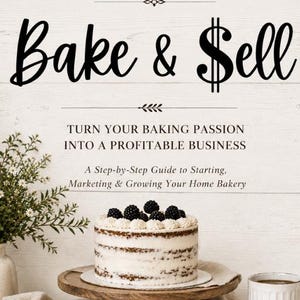 May include: A book titled The Homemade Baker's Guide to Bake & Sell: Turn Your Baking Passion into a Profitable Business, A Step-by-Step Guide to Starting, Marketing & Growing Your Home Bakery by Melissa Smith, featuring a cake with blackberries.