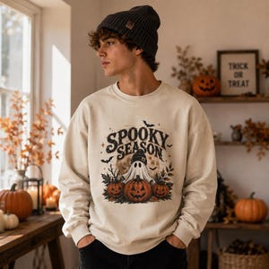 Halloween Sweatshirt, Spooky Season Ghost and Pumpkin Crewneck