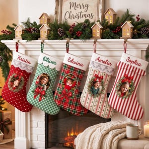Personalized Christmas Stocking 2026:With Name,Red Stripe,Ruffle Cuff,and Lace Options,Family Xmas Gift,Christmas Mantel Stocking