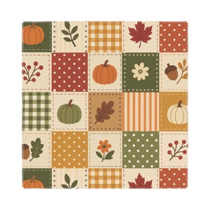 Patchwork Autumn Coverlet: Pumpkins, Leaves, Berries – 100% Polyester Bedding
