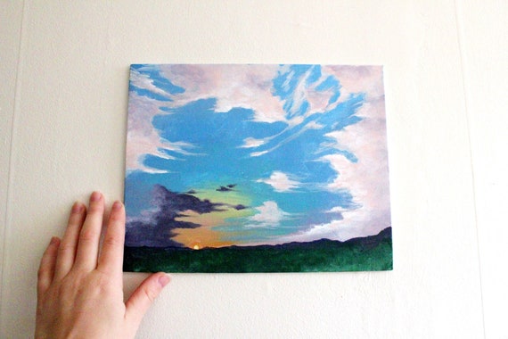 Sundown Purple Painting Acrylic Sunset Clouds Painting Etsy