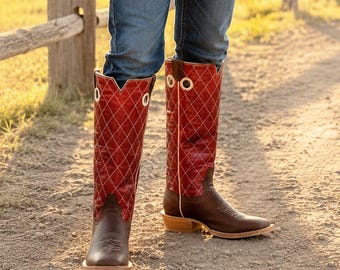 Hondo Boots 1824 Brown Oil-Tan 16″ Red Volcano Top Toe 12, Heel 3S, DWS