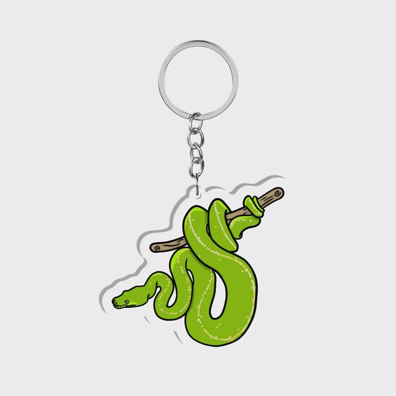 Green Tree Python Acrylic Keychain | Australian Reptile Key Charm image 2