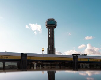 Reunion Tower Print, Dallas Skyline Reflection Photo