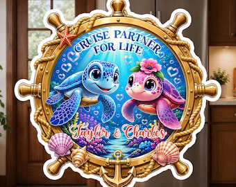 Custom Turtle Cruise Ship Door Magnet Personalized Name Porthole Sea Animal Gift Magnetic Sign for Cabin Door Fridge Reusable