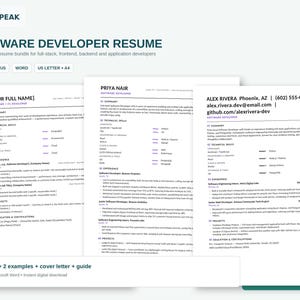 Software Developer Resume Template Bundle, ATS-Friendly Tech Resume, Cover Letter