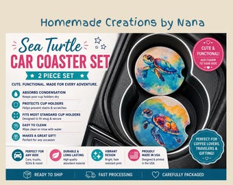 Set van 2 auto-onderzetters met zeeschildpadmotief, cadeau voor schildpaddenliefhebbers