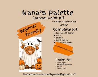 Halloween Schotse hooglandkoe spook canvas schilderset voor kinderen en volwassenen