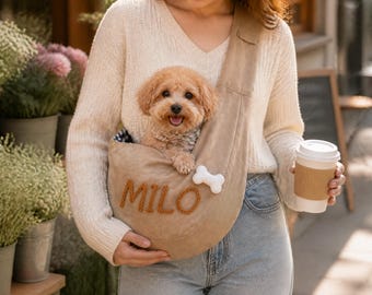 Personalized Puppy Carrier, Custom Dog Travel Sling, Embroidered Pet Tote, Hands Free Small Pet Bag, Puppy Shower Gift, Cat Carrier
