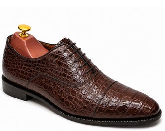 Handmade Genuine Leather Oxford Shoes, Croc Embossed Men’s Formal Dress Shoes