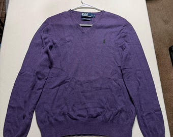 Klasyczny sweter męski Polo Ralph Lauren w kolorze fioletowym z bawełny Pima, z długim rękawem