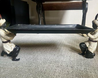 Cold-Painted Cast Metal Turkish Figural Rectangular Tray Stand Vintage