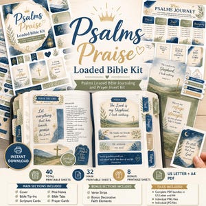 Printbare bijbelset met psalmen, bijbelteksten voor dagboekschrijven en gebeden, bijbelteksten om in te stoppen, psalm-bijbelkaartjes