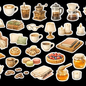 Coffee & Honey Digital Stickers | Approx. 30 Cozy PNG Stickers for GoodNotes, iPad Planner, Digital Journal, Notability, Transparent PNG