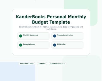 Szablon osobistego budżetu miesięcznego KanderBooks – pulpit nawigacyjny programu Excel 2026