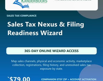 Kreator Nexus podatku od sprzedaży i gotowości do składania zeznań podatkowych KanderBooks | 365-dniowy dostęp online