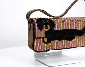 Beaded Puppy Crossbody Bag, Dachshund Dog Evening Shoulder Purse