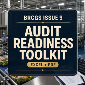 Kit de preparación para auditorías de seguridad alimentaria BRCGS, edición 9 / Rastreador de CAPA, registro de evidencias, plan de 30-60-90 días