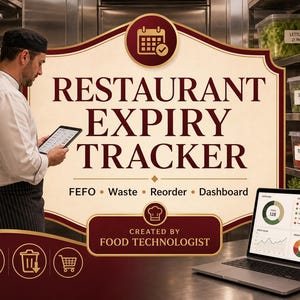 Spårning av restaurangens utgångsdatum | Kontrollpanel för matsvinn, FEFO-lager och beställningsplanerare i Excel