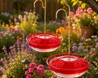 Hummingbird Feeders for Outdoors 2 Pack, 16oz Leakproof Hanging Nectar Feeders, Bee Guard, Easy Clean Bird Feeder Garden Decor