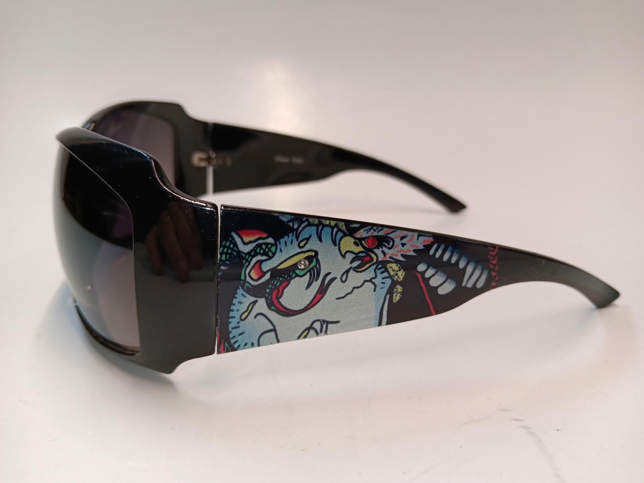 Ed Hardy Style Vtg Sunglasses Panther & Snake Tattoo Graphics White Silver Y2K Vintage Y2K UNISEX Oversized Ed Hardy Sunglasses / Ed Hardy  main image 4
