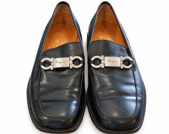 Salvatore Ferragamo Gancini Loafers Men’s 7.5D Black Leather Italy
