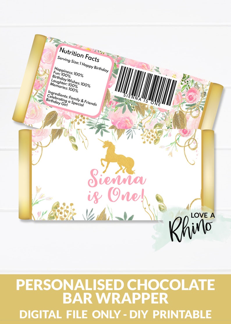 Unicorn Printable Chocolate Bar Wrapper Birthday Chocolate Wrapper