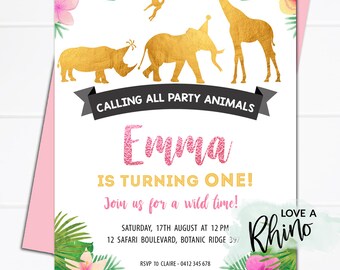 Girl Zoo Invitation | Jungle | Safari | Birthday Party | Invite | First Birthday | Jungle Baby Shower | Zoo Party Supplies