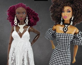 Beaded Tie Necklace and Earring set for 1:6 Scale Fashion Dolls | Barbie, Poppy Parker, Fashion Royalty Doll Jewelry