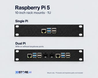 Raspberry Pi 5 Rack Mount - 10 Inch 1U, Single or Dual Pi, Keystone Option