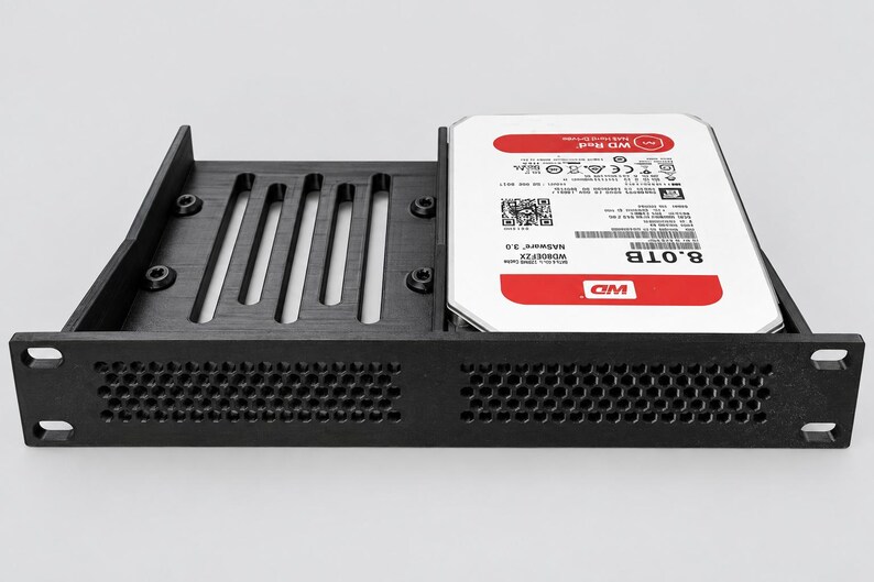 Dual 3.5 HDD Shelf - 10 Inch Rack Mount | 1U SATA Drive Tray | Black PETG image 2