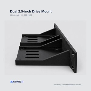 Rack para montagem de dois HDDs SSD de 2,5 polegadas | 1U | Frente fechada | PETG preto imagem 1