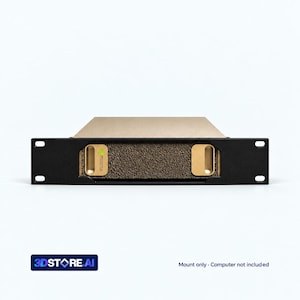 May include: A black rack-mount server chassis featuring a central textured gold panel with the NVIDIA logo on the left side. The unit includes two gold-coloured handles and mounting flanges with screw holes on each side. Text reads: 3DSTORE.AI.