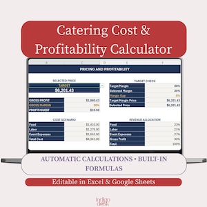Catering Cost and Profitability Calculator | Excel & Google Sheets | Event Pricing and Profit Margin