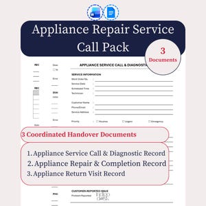 Appliance Repair Service Call Pack, Editable and Printable Word & Google Docs for Technicians