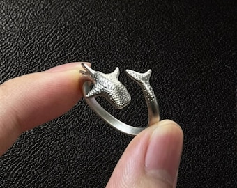 Bague ouverte réglable en argent avec requin-baleine, cadeau océan