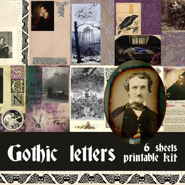 Imprimable Gothic letters poètes maudits écrivains printable kit set junk journal Bullet bujo planner scrapbooking vintage digital art
